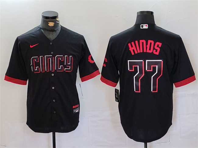 Mens Cincinnati Reds #77 Rece Hinds Black 2023 City Connect Cool Base Stitched Baseball Jersey